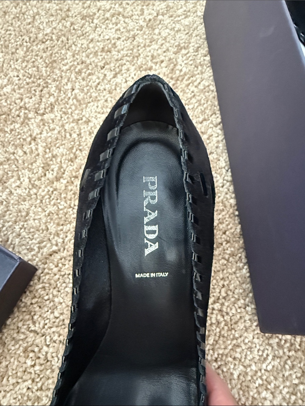 Prada Black Suede Pointed-Toe Kitten Heel Pumps - Picture 9 of 10